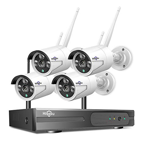 Hiseeu Security Camera System Wireless,[8CH Expandable 1080P NVR]4Pcs 1080P 2.0MP Outdoor/ Indoor WiFi Surveillance Cameras with Night Vision, Weatherproof, Motion Detection, Remote Monitoring, No HDD
