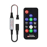 BTF-LIGHTING WS2811 WS2812B 1903 DC5/12V 14keys Wireless RF RGB LED Controller 300 Kinds of Changes Digital Color LED Pixel Strip modules Input=Ouput Voltage Perfect for DIY Project Black