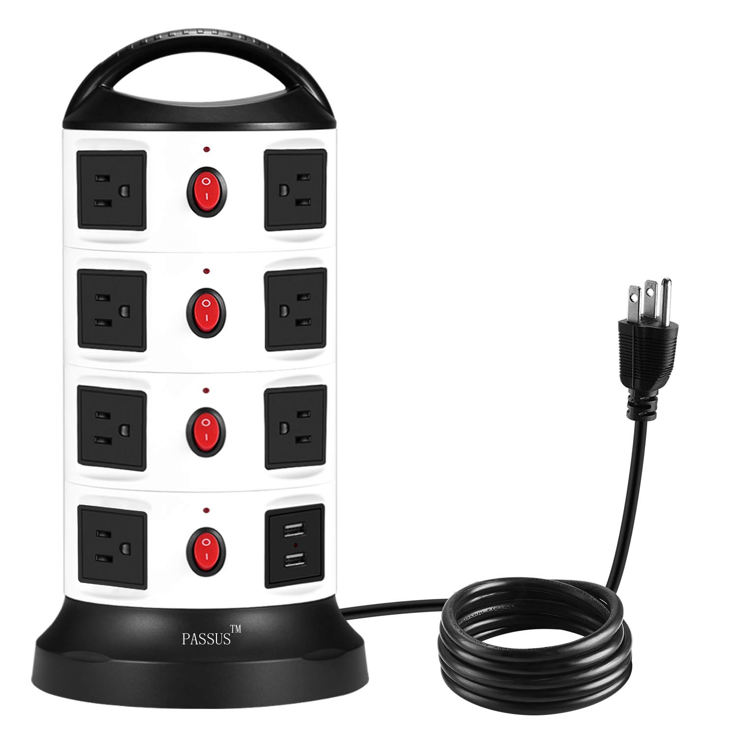 Book Cover Tower Surge Protector Power Strip,Universal Charger with 15 Outlets and 2-Port USB,5.9 Feet Cord Wire, Overload Protection and Safety Door Outlet for PC and Mobile Electronic Device