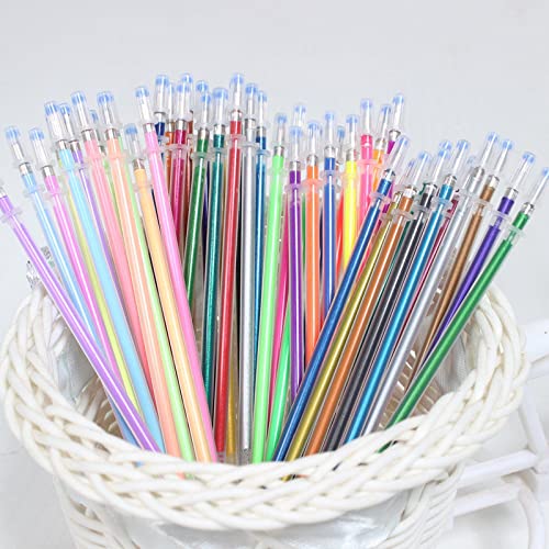 Glitter 48 Gel Pen Refills Neon Fluorescent,40% More Ink than Standard Refills. Non-Toxic, Acid-Free, Lead-Free，48 Gel Pen Refills