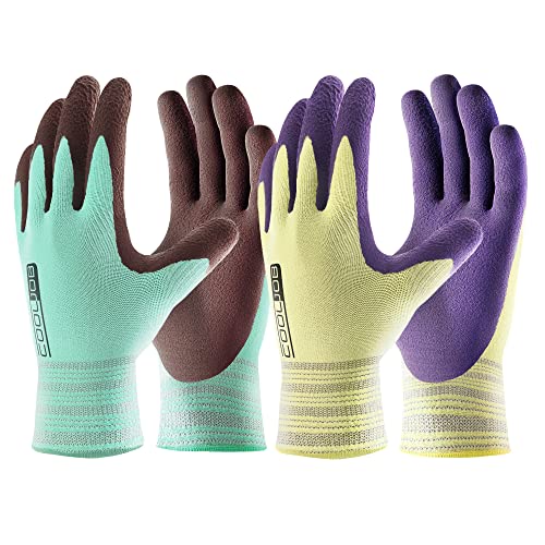 COOLJOB 2 Pairs Breathable Gardening Gloves for Women Medium, Stretch Soft Modal Base with Non-slip Rubber Coating, Palm Dipped Grip Work Gloves for Gardener Worker in Lawn Yard Factory Garden