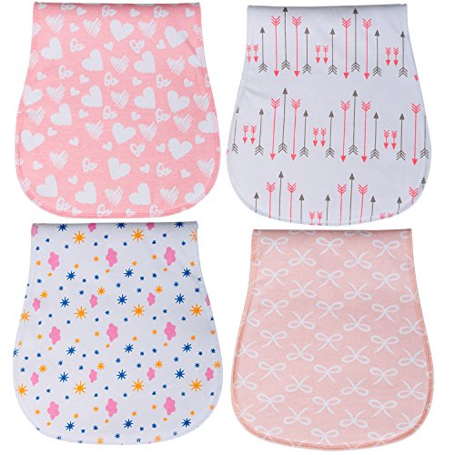 Baby Burp Cloths 3 Layer Burp Bibs Curved Soft and Absorbent for Girl 4 Pack Burping Towels by YOOFOSS