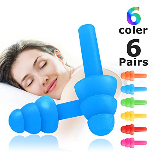 Ear Plugs 6 Pairs Noise Cancelling Reusable Earplugs for Sleeping and Swimming; Soft and Comfortable for Shooting Hearing Protection Noise Reduction with Carry Case (Mix Colour)