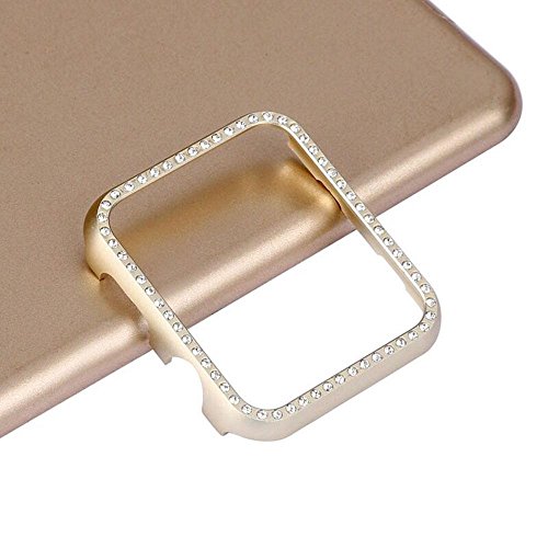 T.Face New Aluminum Bling Crystal Diamonds Case for Apple Watch 38mm 42mm Metal Alloy Frames Perfect Protection Casings (Gold)