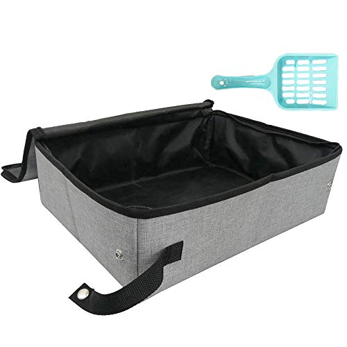 Petleader Collapsible Portable Cat Litter Box Black/Gray for Travel Light Weight Foldable (Large, Gray)