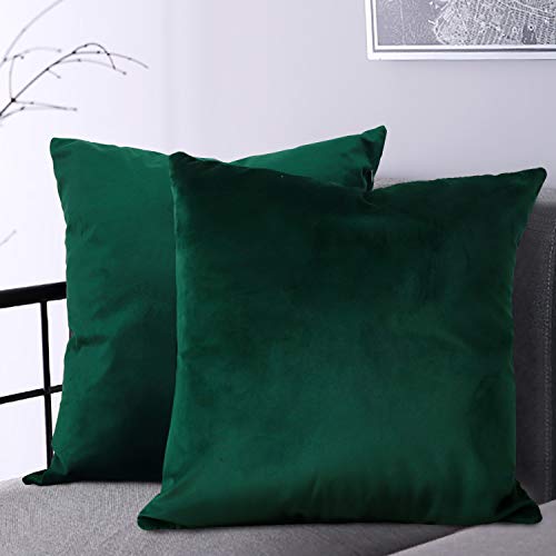 Book Cover BGment Soft Velvet Cushion Cover, Decorative Square Throw Pillow Case for Sofa Car, Bedroom, Living Room, 18x18 inch - Emerald Green