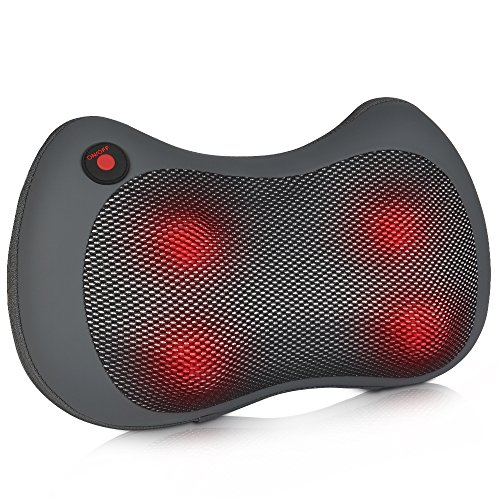 NURSAL Cordless Neck Massager Pillow Shiatsu Deep-Kneading Massage for Shoulder, Waist and Back with Heat, Longer Straps and Rechargeable Battery for Home Office Car Use