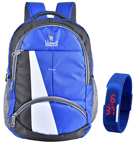 BLUTECH Polyester 36 Liters Waterproof Royal Blue School Backpack+Blue Digital LED Unsex Free