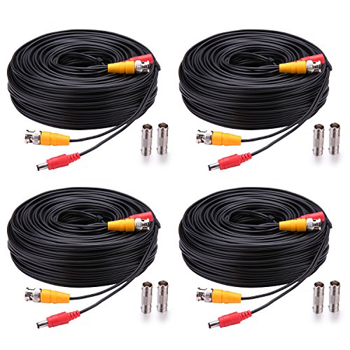 WILDHD Bnc Cable 4x150ft All-in-One Siamese Video and Power Security Camera Cable,BNC Extension Wire Cord with 2 Female Connectors for All Max 5MP HD CCTV DVR Surveillance System (4x150ft,Black)