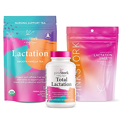 Pink Stork Nursing Bundle: Lactation Supplements for Breastfeeding Women, Fenugreek Lactation Tea + Sweets, Supports Breast Milk Supply + Flow, Milk Thistle + Anise, Postpartum Essentials, Women-Owned