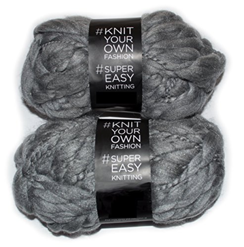 DIY Knitting Blanket Kit Super Soft Chunky Thick and Thin Bulky Yarn US 15 Needles (Extra Grey (2 Skeins))