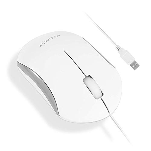 Macally USB Wired Mouse -Simple 3 Button & Scroll Wheel Design - Ergonomic & Comfortable Computer Mouse for Laptop, Windows PC, Chromebook, Desktop, Notebook, & Mac - Plug & Play USB Mouse - White