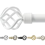 GB Home Adjustable White Curtain Rod for Windows 86 to 120 inch, Single Drapery Rods with Stylish Twisted Cage Finials