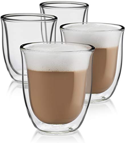 Cappuccino Cups Set of 4 - Insulated Espresso Glasses (6 oz)
