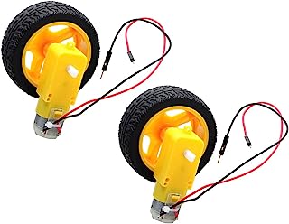 DIYmall TT Motor with Leads DC 3-6V Gearbox Motor 1:48 200RPM Tire Wheel for Arduino Smart Car 2Pin Male Connector Wire (1, Red+Black)