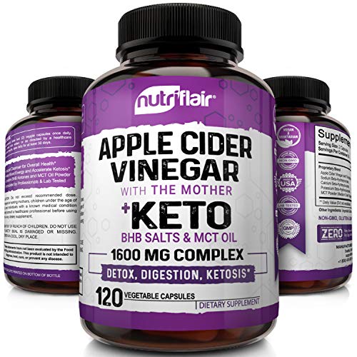 1600MG - Apple Cider Vinegar Capsules with Mother + Keto Diet Pills BHB Salts with MCT Oil - 120 Veggie Capsules - Best Ketosis, Detox, Cleanse Supplement, ACV Keto Pills Support for Women and Men