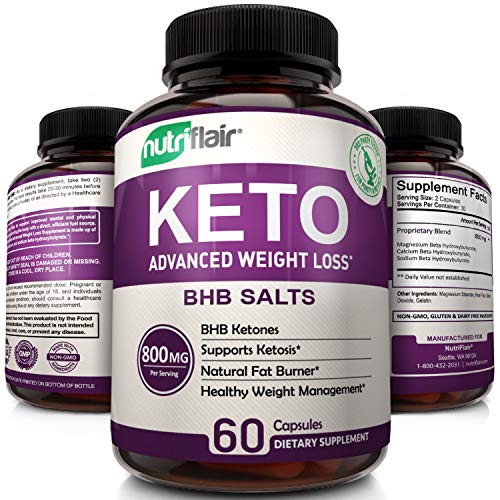 Keto Diet Pills - 800mg Advanced Weight Loss Ketosis Supplement - All-Natural BHB Salts Ketogenic Fat Burner Capsules - GMP-Sealed, Non-GMO Product - Ideal Weight Loss Supplements for Men & Women