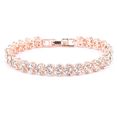 minjiSF Roman Style Woman Crystal Diamond Bracelets Gifts 16.5CM (Rose Gold)