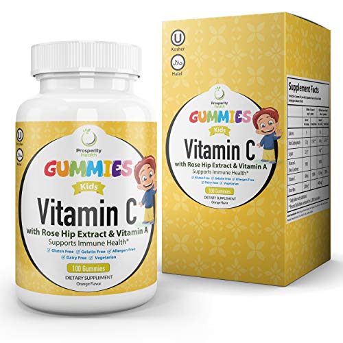 Vitamin C Gummies for Kids by Prosperity Health ®| Delicious Orange Flavor Childrens Gummies 100 Count (50 Day Supply)| Dairy Free, Vegetarian, Kosher, Halal, Gluten & Gelatin Free Vitamin C Gummy