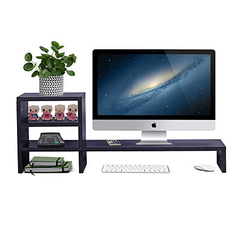 Book Cover Ufine Wood Monitor Stand Riser with 3-Tier Storage Shelf 31.5 inch Desktop Organizer Computer Laptop PC Printer Telephone Stand for Office Dorm Home, Space Saving Black
