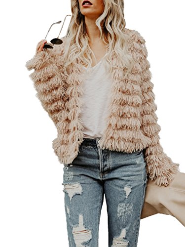 Inorin Womens Open Front Cardigan Faux Fur Coat Vintage Parka Shaggy Jacket Warm Coat Tops