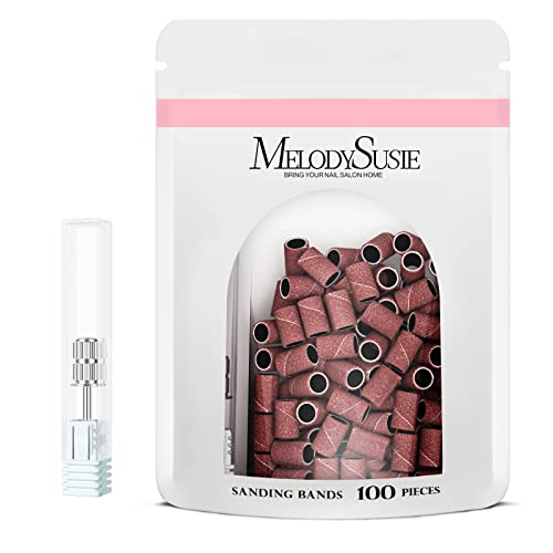 MelodySusie 100 Pcs Professional Sanding Bands Nail Manicure 180 Grit File Sand Piece Set For Nail Drill Bits