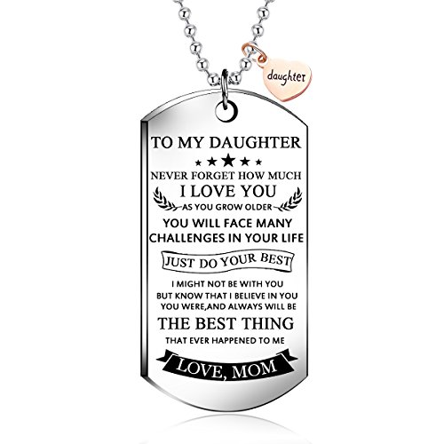 Book Cover NOVLOVE To my daughter from mom Stainless Steel Dog Tag Letters To my daughter never forget how.love mom Pendant Necklace,Inspirational Gifts For daughter Jewelry