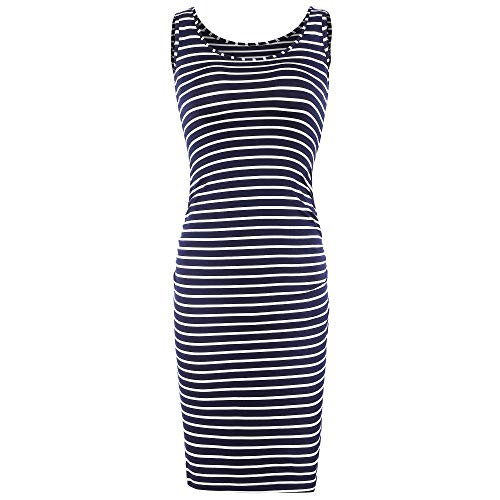 Qunisy Women's Sleeveless Maternity Tank Dress Ruched Side Bodycon Pregnancy Casual Dresses Knee Length, Dark Blue, Small