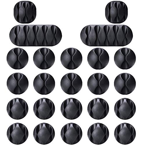 Cable Clips, OHill 24 Pack Black Adhesive Cord Holders, Ideal Cords Management for Organizing Cable Wires-Home, Office, Car, Desk & Nightstand