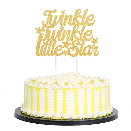 Book Cover PALASASA Gold Single Sided Glitter Twinkle Twinkle Little Star Cake Topper in for Baby Shower or Birthday Party