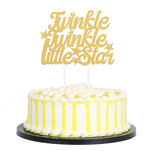 PALASASA Gold Single Sided Glitter Twinkle Twinkle Little Star Cake Topper in for Baby Shower or Birthday Party
