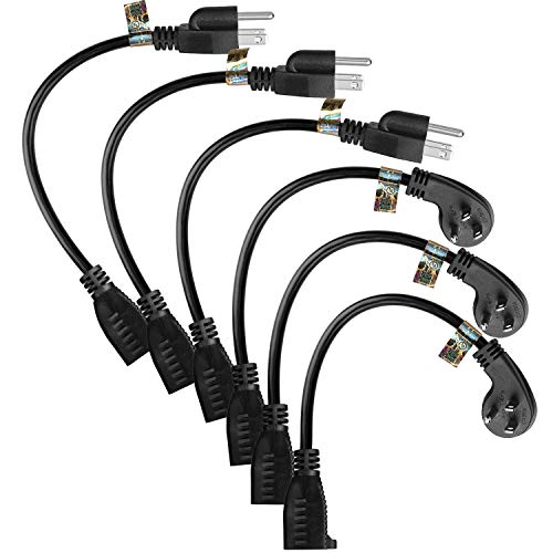 Plusmart Power Extension Cord Cable,1 Foot,Outlet Saver,3 Prong,6 Pack,Flat Plug,16AWG,UL Listed