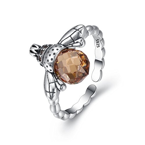 EleQueen Sterling Silver Stacking Band Ring Crystals Queen Bee Resizable Ring for Women Girls