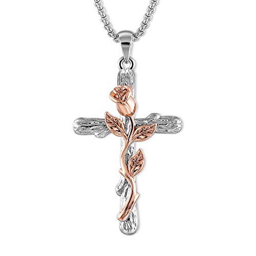 Cross Pendant Necklace for Women Rose Flower Necklace Jewelry for Christmas Birthday Mothers Day Necklace for Women 18 with 2 inches