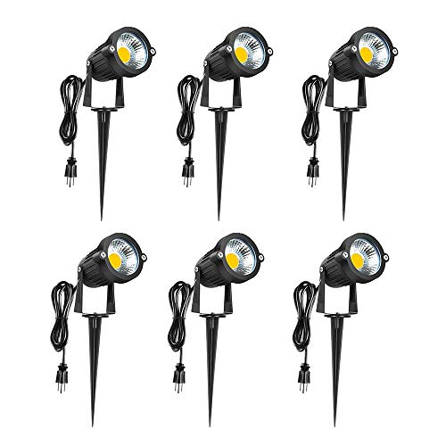 LED Landscape Lights 120V - 3000K Warm White 5W Spot Light Outdoor, Pathway Light, IP65 Waterproof COB Super Bright Light for Driveway, Yard, Lawn, Patio, Garden Lights with Spike Stand(6 Pack)