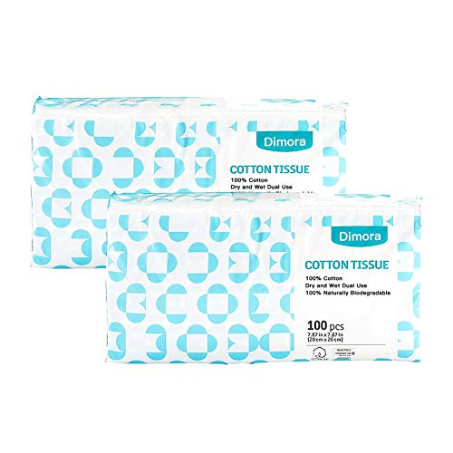 Dimora Soft Dry Wipe, Made of Cotton Only, 200 Count Unscented Cotton Tissues for Sensitive Skin