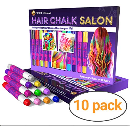 Desire Deluxe Hair Chalk for Girls Makeup Kit of 10 Temporary Colour Pens Gifts, Great Toy for Kids Age 5 6 7 8 9 10 11 12 13 Years Old