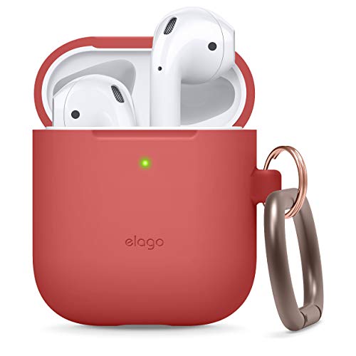 elago Silicone Case with Keychain Designed for Apple AirPods Case [Front LED Visible] [Red]
