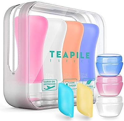 Teapile 4 Pack Travel Bottles, 3oz Leak Proof Accessories Containers Size Toiletries,Travel Shampoo and Conditioner Bottles, Fun Outdoors 9 Pieces