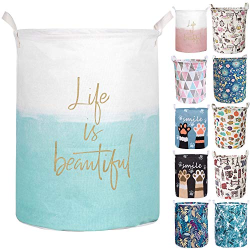 Book Cover Aouker Merdes 19.7â€™â€™ Waterproof Foldable Laundry Hamper, Dirty Clothes Laundry Basket, Linen Bin Storage Organizer for Toy Collection (Life Blue)