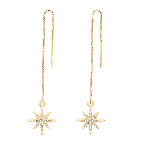 MANZHEN Sparkly Crystal Star Threader Drop earrings Chain Ear Threader Mother's Day Jewelry Gift