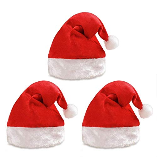 Book Cover Santa Hats for Adults with Plush Trim Classic Red Christmas Hat for Kids Velvet Santa Costume Hat (3 Pack)