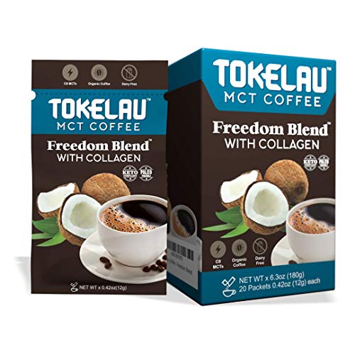 Tokelau Keto Collagen Instant Coffee Packets with Collagen and C8 MCT Oil, Perfect Dairy Free Ketogenic Coffee in Seconds