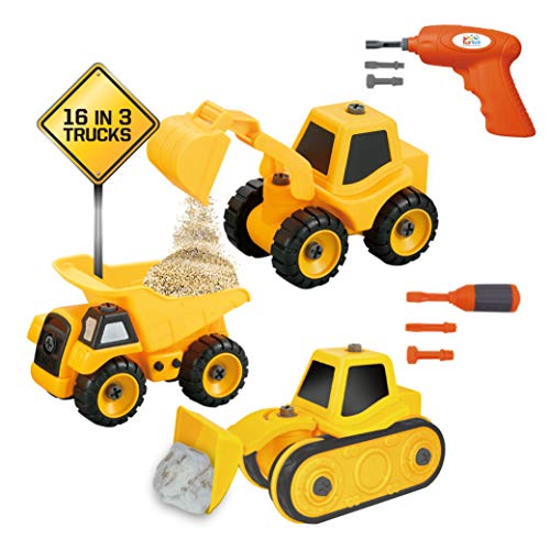 Les camions de Jouet de Construction Démontent l'ensemble d'Outil - se moque Le mieux de Jouets pour des Garçons et les filles vieillissent 3 - 8 - le PAQUET de 3 camions de Monstre inclut un camion à benne, le camion de bétonnière, le chariot élévateur.