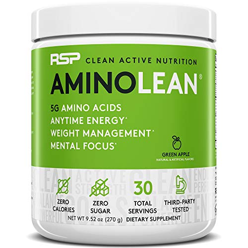 RSP AminoLean - All-in-One Pre Workout, Amino Energy, Weight Management Supplement with Amino Acids, Complete Preworkout Energy for Men & Women, Green Apple, 30 (Packaging May Vary)