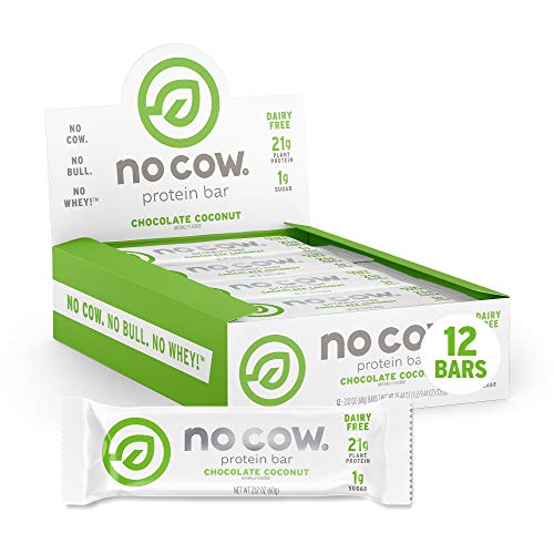 No Cow Protein Bar Chocolate Coconut, Plant Based Protein (21g), Keto Friendly, Low Sugar, Dairy Free, Gluten Free, Vegan, High Fiber, Non-GMO, 12 Count (Pack of 1)