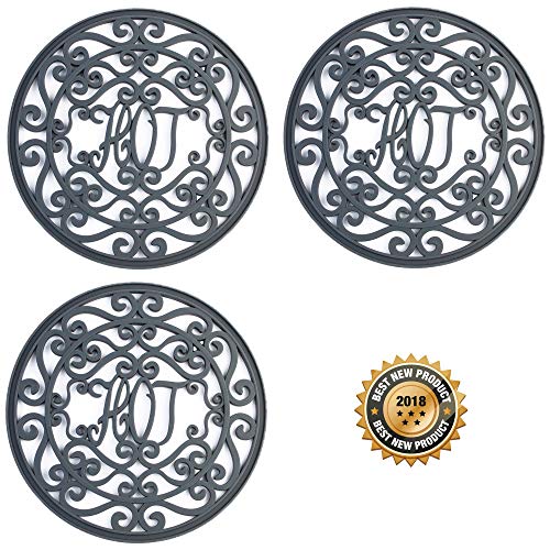 Coque en silicone Dessous de Plat chaud Motif Vintage – Lot de 3–19,1 cm Round 7.5" round gris foncé