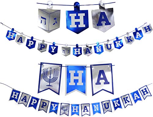 Happy Hanukkah Banner Chanukah Decorations, 2 Hannukah Banners - 5 Feet In Length