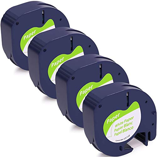 Aken Compatible Label Tape Replace DYMO LetraTag Labeling Refills 91330 10697 S0721510 1/2 Inch self-adhesive paper lt tape for LT100T LT110T QX50 LT100H Plus 2000 Label Maker Black on White 12mm x 4m