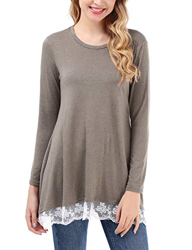 Uniboutique Women's Lace Long Sleeve A-Line Scoop Neck Tunic Top Blouse Shirt